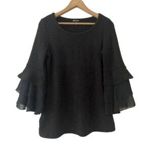 NEW Nina Leonard Black Chiffon Trim Bell Sleeve Sweater Size Small (bin 1J)